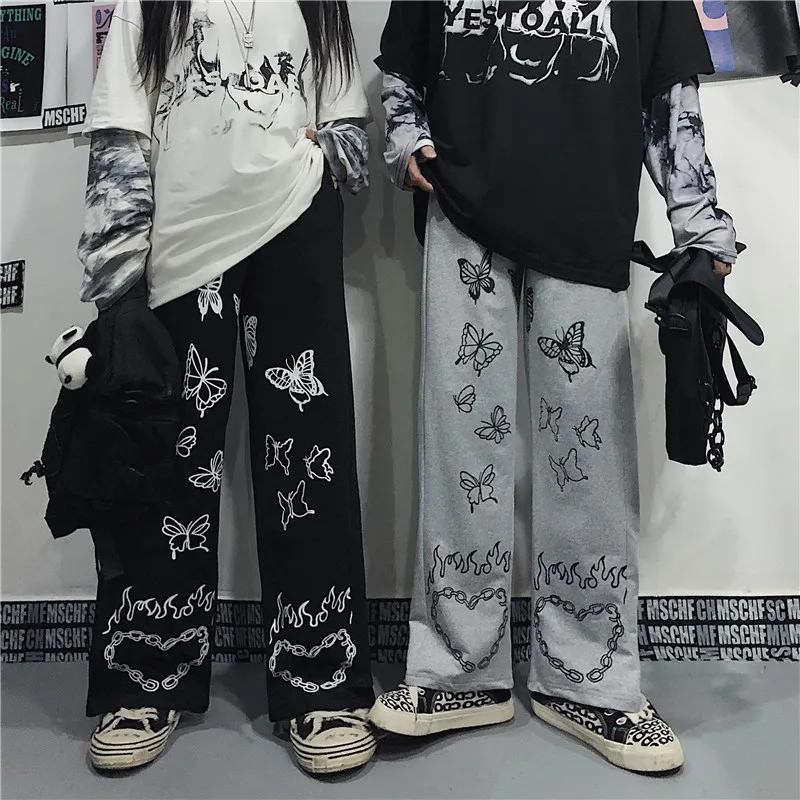 Streetwear Woman Pants Fall Clothing Fashion for Women High Waist Harajuku Trousers Butterfly Print 210422