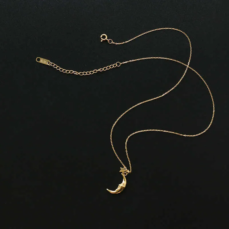 Collar de titanio con dijes de estrella y luna de oro de 18 quilates para mujer, diseñador de joyas de acero inoxidable, vestido de pasarela, gótico raro, Japón 2109276R