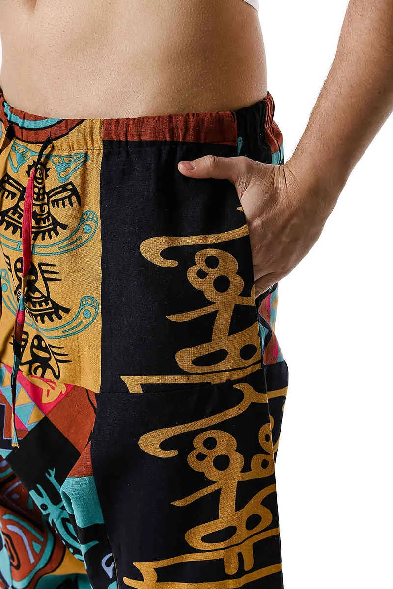 Men's Hip Hop Baggy Harem Low Crotch Pants African Pattern Print Genie Hippie Pants Cotton Casual Harajuku Joggers Sweatpants 210522
