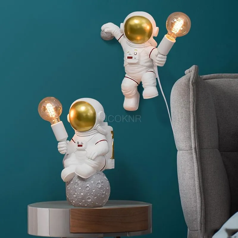 Lâmpadas de mesa estação espacial astronauta lâmpada quarto das crianças criativo led mesa luz bebê cartoom quarto arte decoração resina r184q