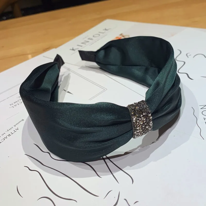Bandeau coréen avec nœud en diamant et cristal strass, pour bande en Satin solide, accessoires pour femmes, lunette de Boutique, cerceau pour cheveux