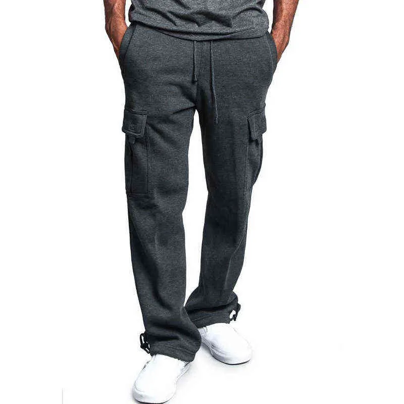 High Street Cargo Pants Solid Pocket Fashion Bottoms Casual Drawstring Trousers Streetwear Men Sports Daily Pants Male Bottomed G220224