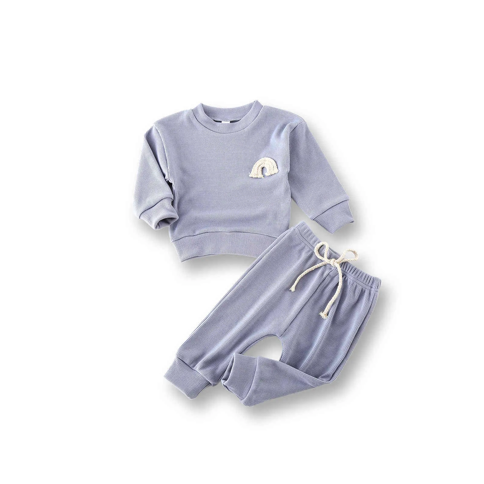 Wiosna Ubrania Dziecko Zestaw 2 Sztuk Born Bluza Sweter Top + Spodnie Moda Niemowlę Dziewczyny Chłopcy Dres Tęczy Babywear 210515