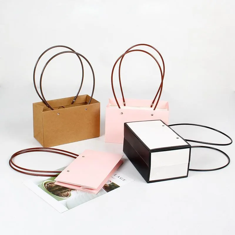 Cadeau cadeau boîte de fleur portable papier imperméable sac à main kraft sac à main de mariage rose emballage214a