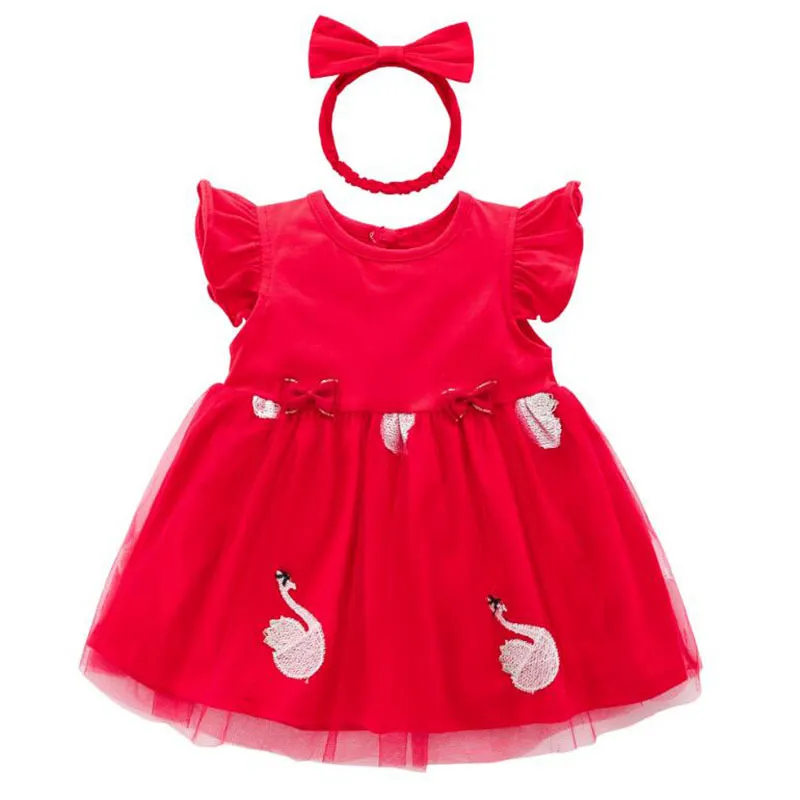 Zomer baby meisjes mouwloze schattige zwaan jurken kinderen kinderen meisje prinses kleding partij 210429