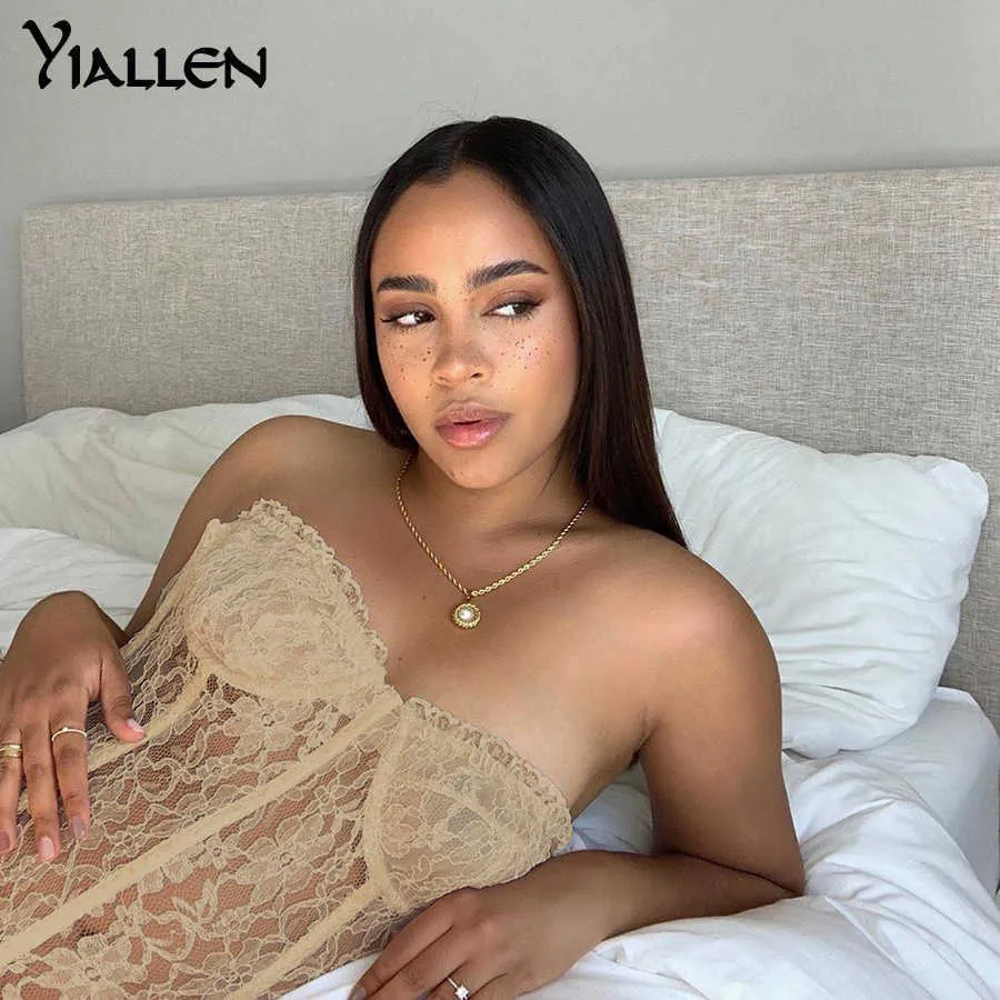 Yiallen Sexy Spitze Off Schulter Top Frauen Elegante Party Rohr Top Schwarz Tank Tops Club Nacht Tragen Crop Tops Hohe qualität Topfemale Y0622