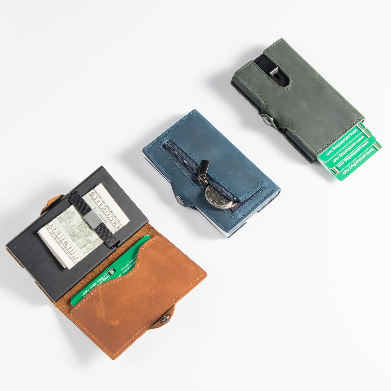 Mężczyźni Extra Cienka Zipper Oryginalna Skóra RFID Blokowanie ID Card Card Metal Portfele