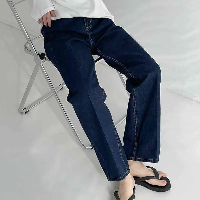 IEFB джинсовые брюки мужские пружины и осень INS мода свободные прямые джинсовые штаны случайные темно-синие джинсы 9y6965 210524