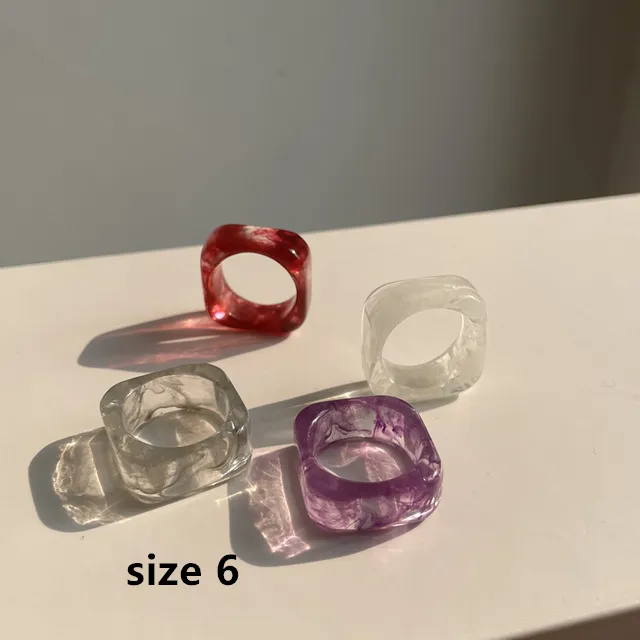 Anillo de resina de diamantes de imitación acrílico transparente colorido, anillos abiertos geométricos para mujeres y niñas, joyería de fiesta HUANZHI 2021