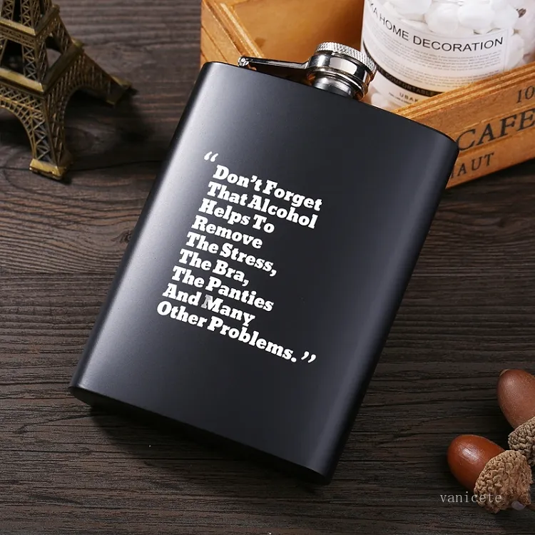 Fiaschetta in acciaio inossidabile da 8 once Lettera inglese Nero Personalizza boccette Boccale portatile da esterno Boccale di whisky Vaso da vino 6 stile T2I51975