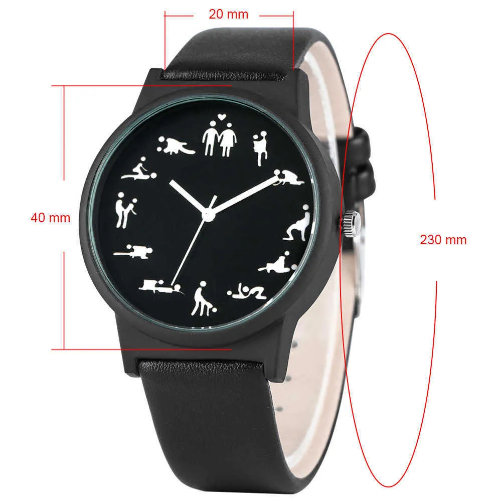 Relógio de quartzo criativo divertido para homens, mostrador preto, relógios de quartzo confortáveis, pulseira de couro preto, relógio de pulso para homens h1012214h