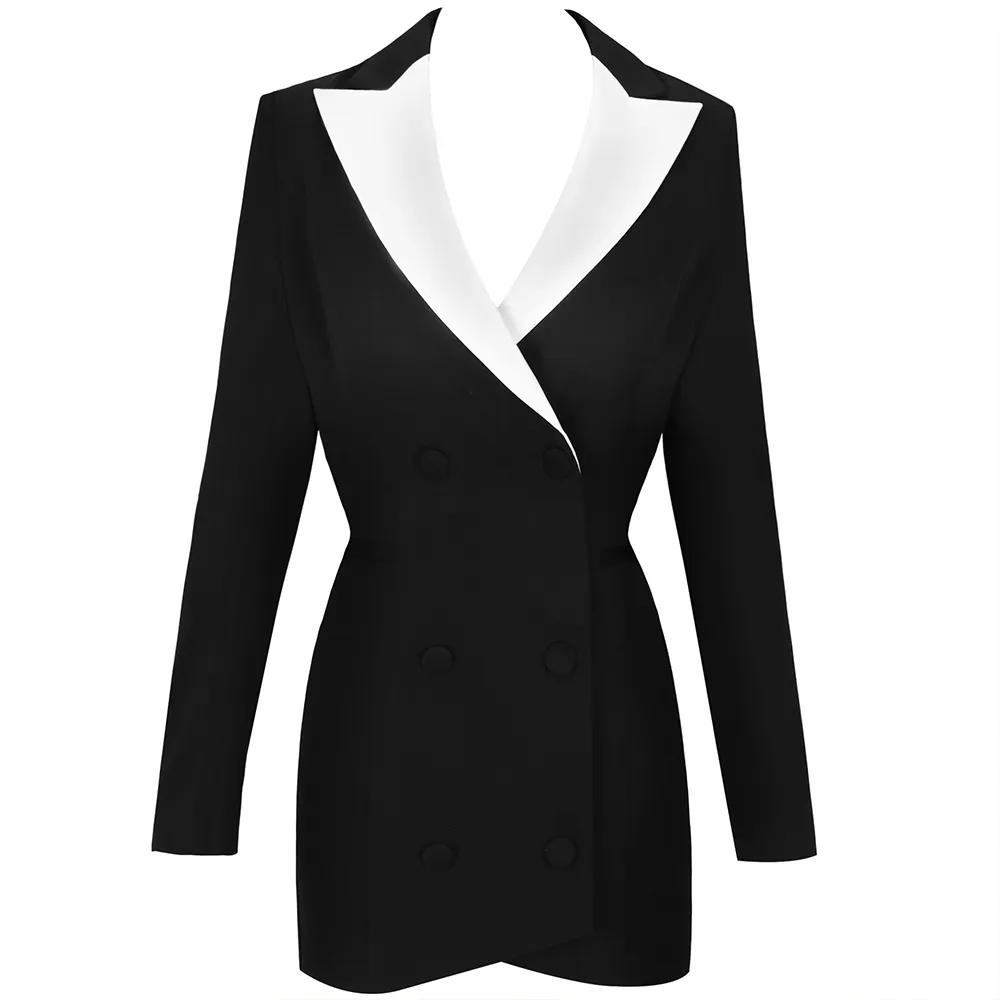 Blazer robe femmes Mini noir Blazer robe 1 nouveau col en V Sexy à manches longues moulante veste célébrité Club robe de soirée soirée 210320