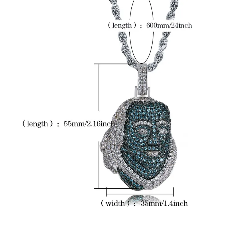 Blueface Benjamin Piece Pendant Zircon Hip-Hop Hipster Chain Necklace Bling Charm smycken koppar med 18k guldplatat262d