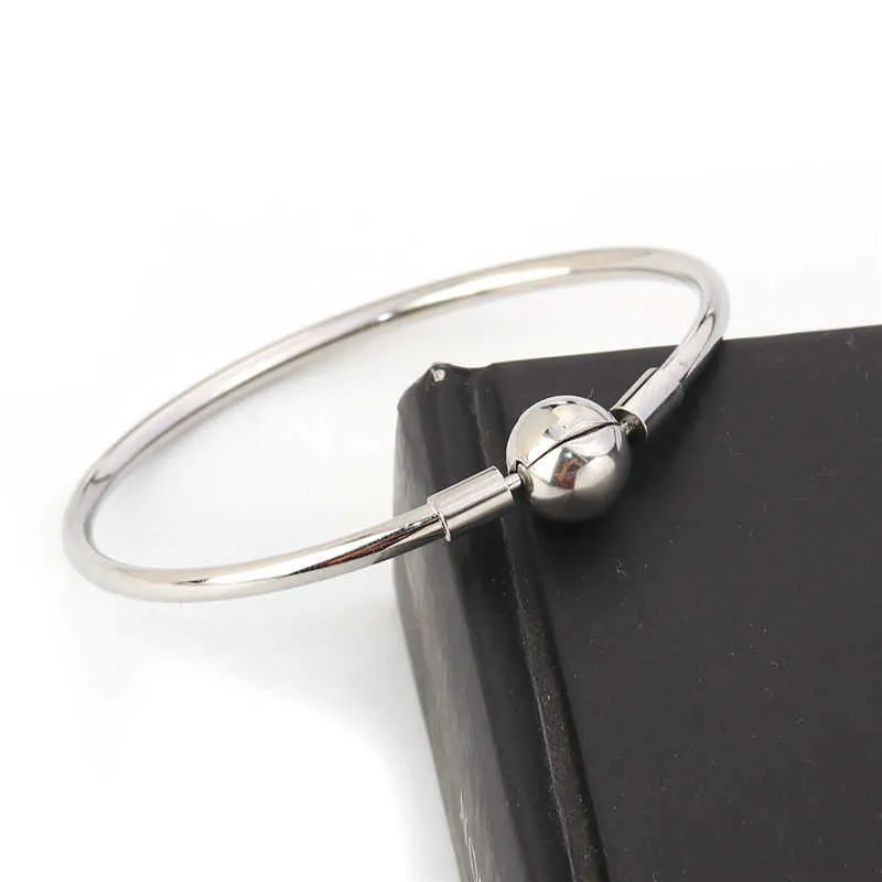 Fashion Stainless Steel Bangles Bracelets with Oval & Round Clasp Can Open Jewelry Women Girls Gifts 19 - 18cm Long Q0719