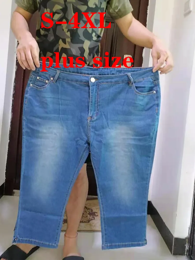 Style 4XL Plus La Taille Jeans Femmes Capri Pantalon D'été Culotte Mi Taille Lavé Denim Shorts Veau-Longueur Coton Vêtements Décontractés