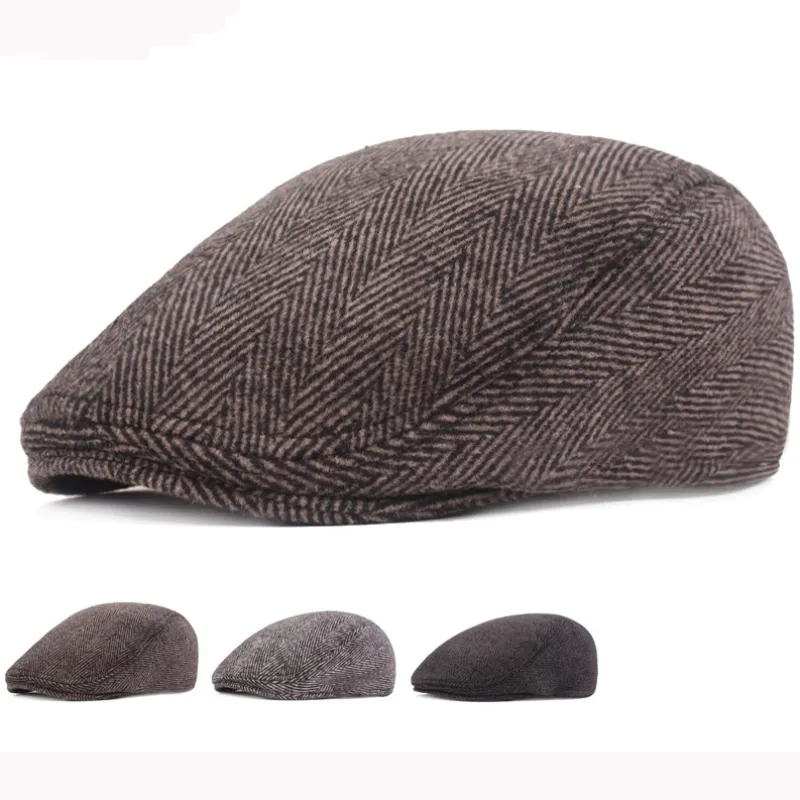 HT2793 Berets Vintage Striped Wool Hat Autumn Winter S Män retro Ivy Sboy Flat Cap Male Artist Painter Beret 2104298503011