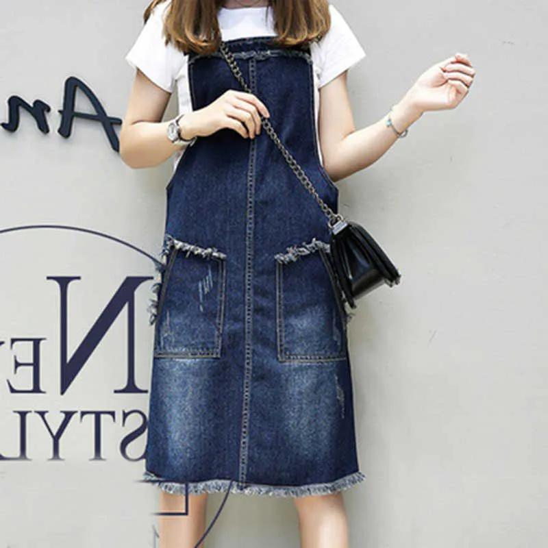 Tassel Patchwork Pockets Woman Summer Casual Denim Dress Student Midi Blue Vest Dresses Sundress Loose Plus Size Women Clothing 210604