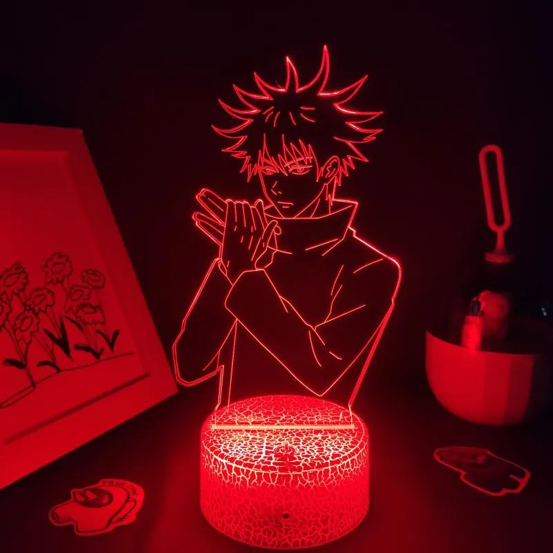 Gece Işıkları Jujutsu Kaisen Anime Figür Megumi Fushiguro 3D LED lamba RGB Neon Yatak Odası Masa Masası Dekorasyon Manga Doğum Günü Hediyesi287D