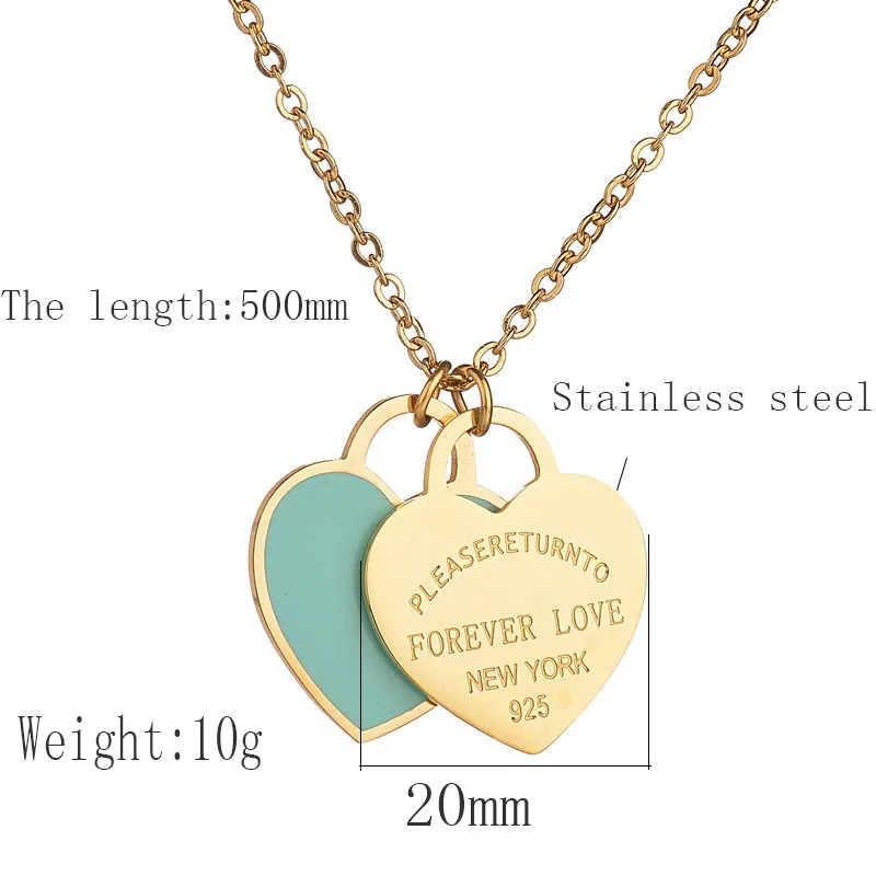 Accessoires de mode Émail Double Coeur Pendentif En Acier Inoxydable Collier FOREVER LOVE Lettre Collier De Mariage Gift346S