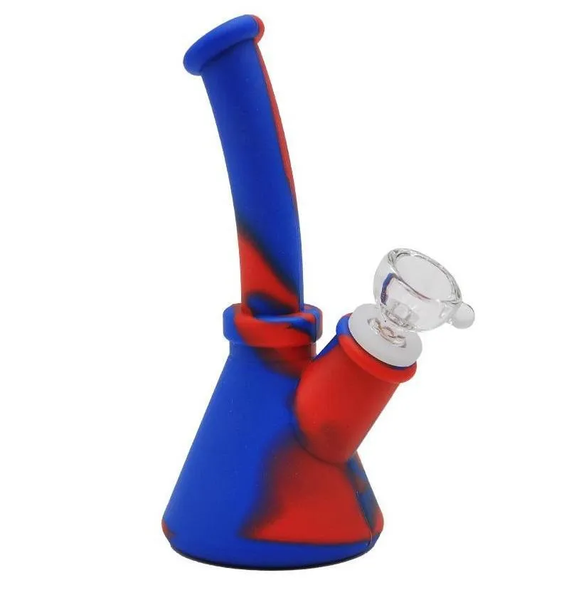 Förpackningsväskor Style 6.5 '' Bägare Basvattenledningar Mini Silikon Beeke Hookah Unbreakable Siliconee Bong med Silicon Downstem 14mm Glass Bowl