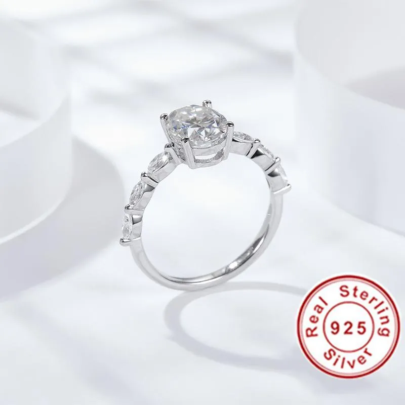 Trouwringen Glinsterende Natuurlijke Moissanite Edelsteen Klassieke Eenvoudige Type 6 Ring Voor Meisje 925 Sterling Zilveren Fijne Jewelry261k