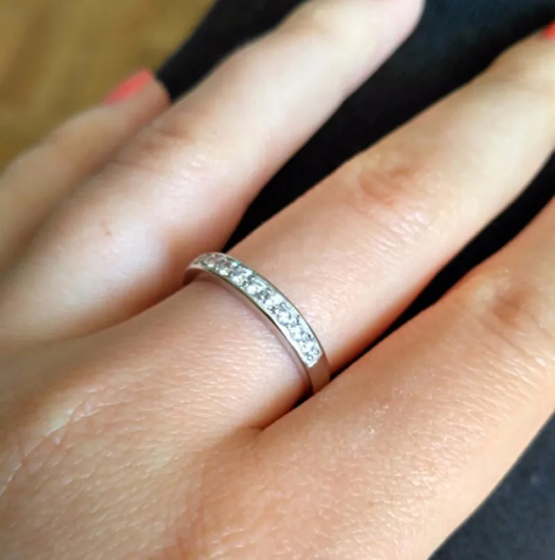 Kadın nişan yüzüğü küçük zirkonia elmas yarı sonsuzluk alyans katı 925 sterling gümüş söz yıldönümü halkaları r0124973978