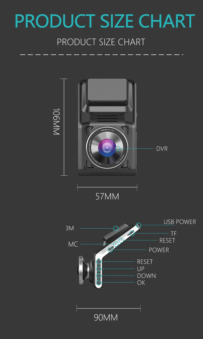 U2000 dash cam avant et arrière 4k 2160P 2 objectif de caméra WIFI CAR dvr voiture intelligente dvrs Auto Night Vision 24H Parking Monitor
