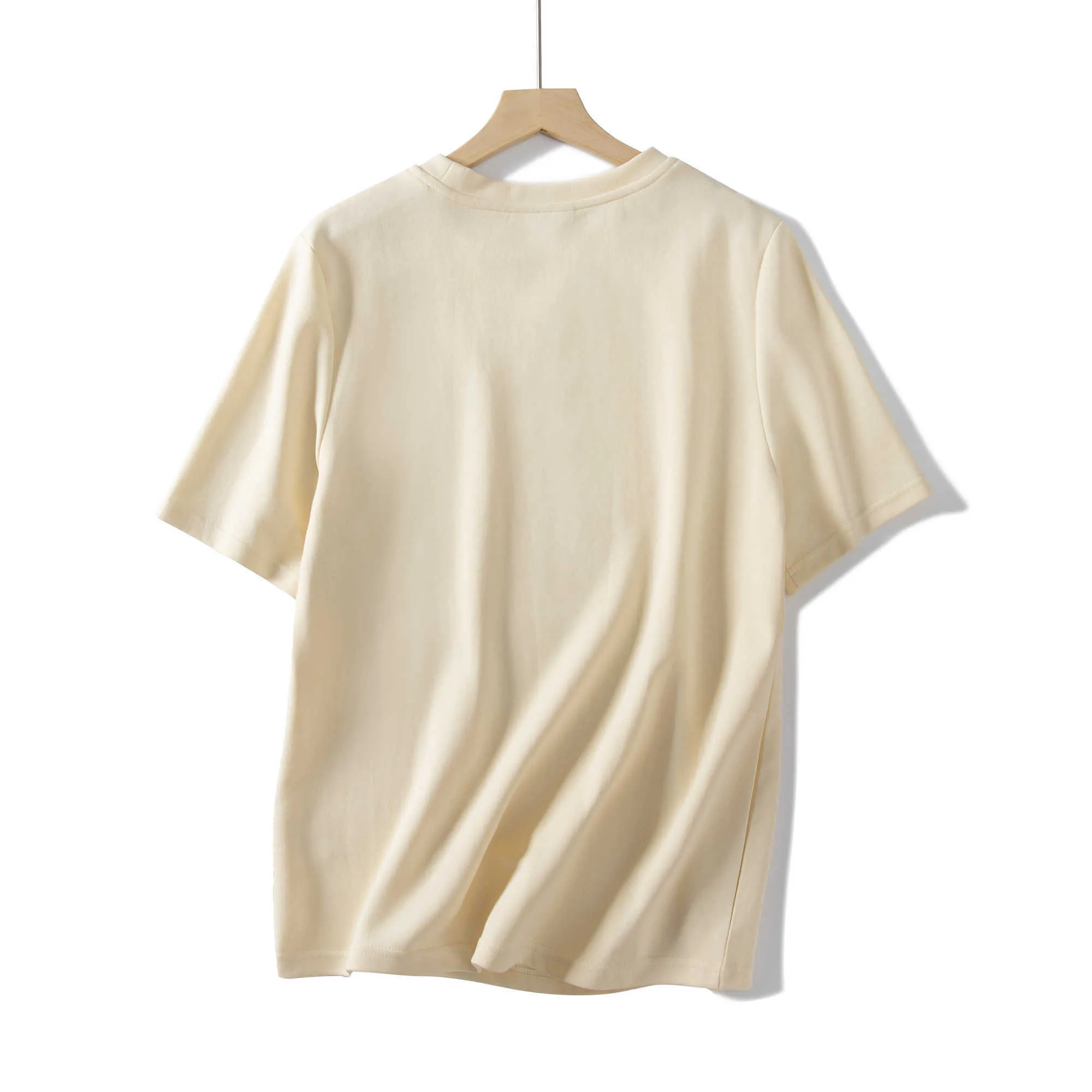 Maglietta da donna estiva Manica corta Top casual Maglietta spessa di alta qualità Bianco Beige Viola Giallo Grigio 210720