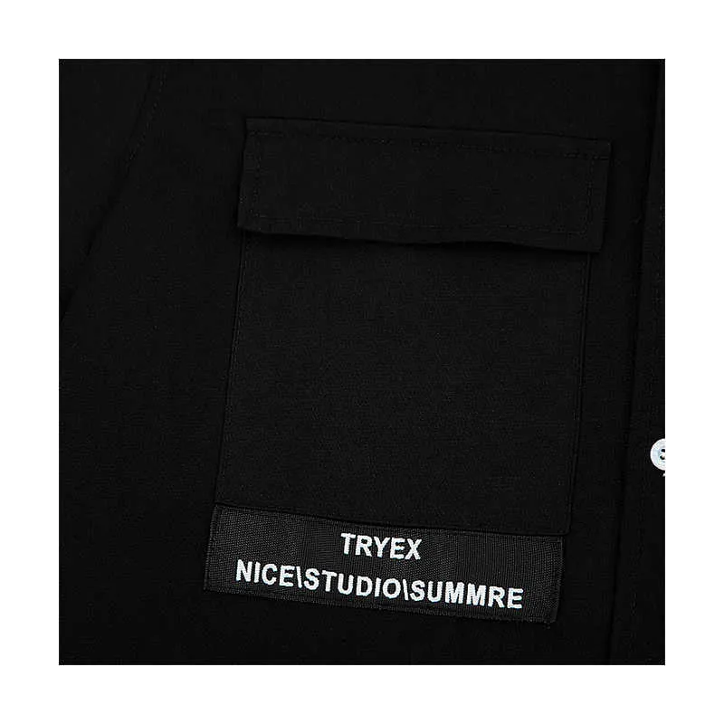 Outillage Style noir chemise pour femmes solide surdimensionné mode Blouses été sombre style coréen vêtements à manches courtes haut tunique 210529