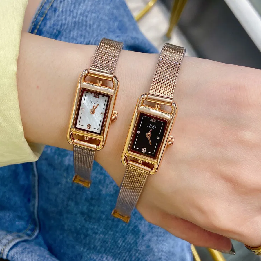 Mode Marke Uhren Frauen Mädchen Rechteck Zifferblatt Stil Stahl Matel Band Armbanduhr HE08204W