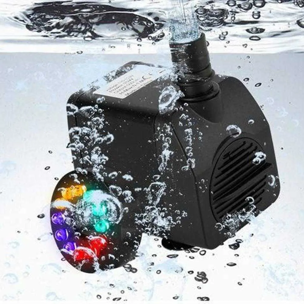 16W Water Pump Fountain Firm Low Noise with Light Outdoor s for Aquarium Pool Garden Waterfall 210713