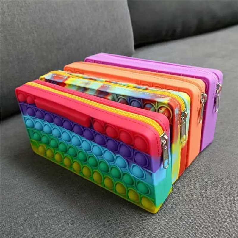 Pencil Case Push Its Bubble Fidget decompression Toys Party Silicone Wallet Bags Stationery Storage Bag For Children Christmas Birthday Gifts