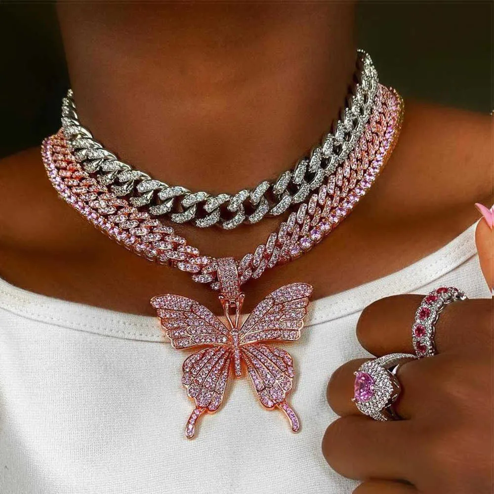 Stonefans - Collier ras du cou cubain papillon pour femme, bijoux de créateur, mignon, hip-hop, avec pendentif en diamant Q0809