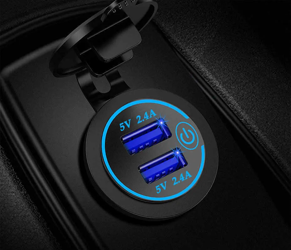 USB 24W Charger Dual Socket Fast Charging Touch Switch Waterproof Universal Motorcycle Car Truck Charger For Phone Tablet GPS