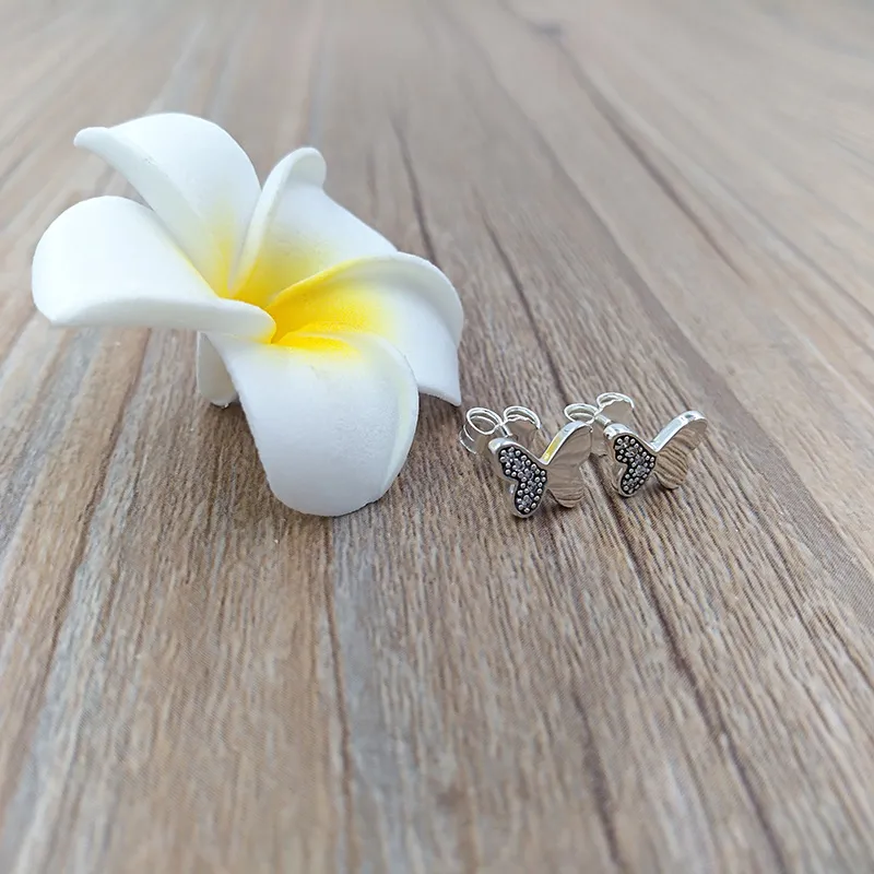 Varmdesigner Smycken Autentisk 925 Sterling Silver Butterfly Stud Örhängen Pandora Örhängen Lyxiga kvinnor Alla hjärtans dag födelsedagspresent