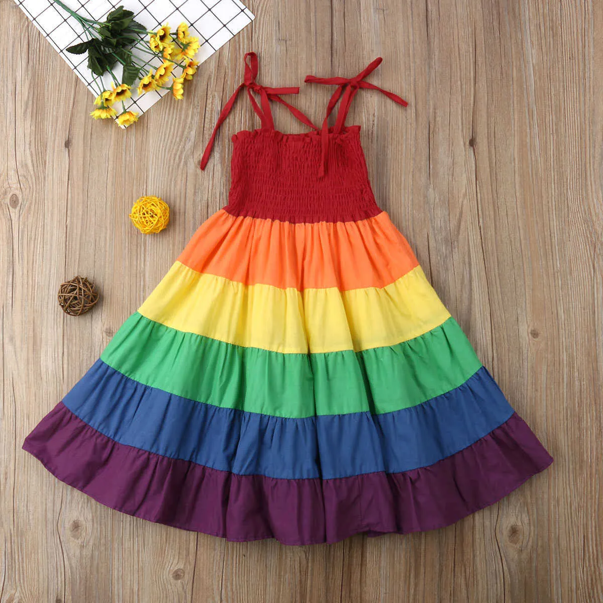 2019 Brand New Infant Kid Neonate Dress Colorful Rainbow Striped Print Ruffles A-Line Dress Sundress Summer Cute Outfit 2-7Y Q0716