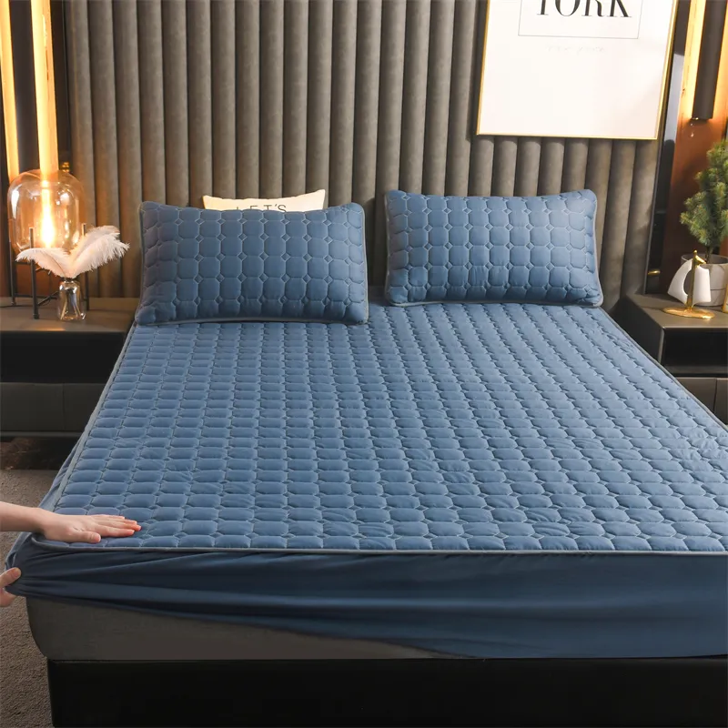 Gruby pikowany elastyczny elegancki arkusz podwójny łóżko materac pokrywa ochraniacze miękkie ciepłe głębokie kieszeń Topper 160 * 200 zimy 220217
