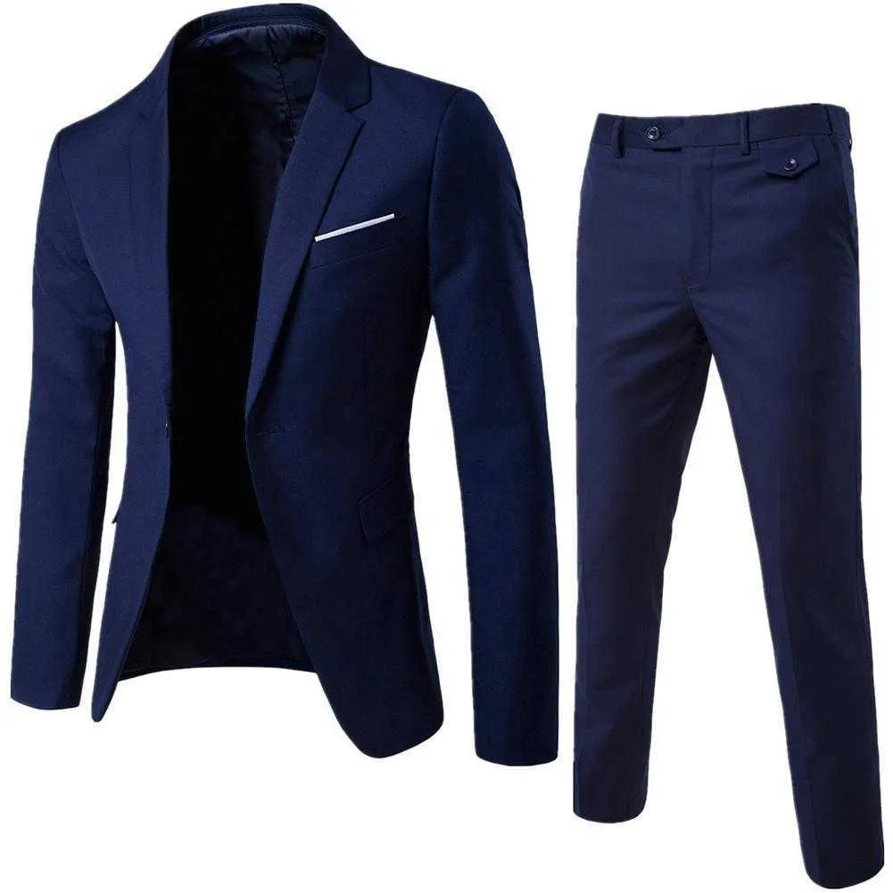 2 pièces ensemble hommes costume grande taille hommes couleur unie à manches longues revers bouton mince costume d'affaires vêtements de travail costumes d'affaires X0909