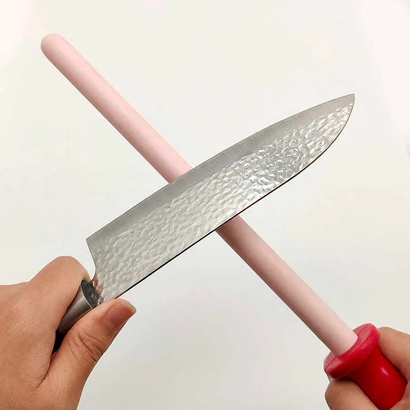 10'' inch Professional Chef Honing Steel For Kitchen Knife Ceramic material Sharpener Rod Sharpening Stick musat 210615