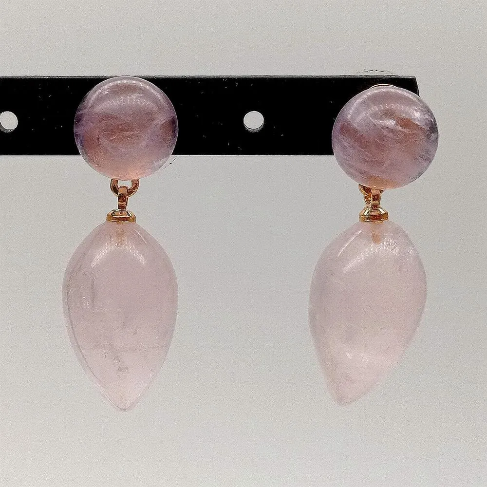 Yygem Natural Teardrop Rose Quartz Ametyst monety stadniny kolczyki biżuteria ładny styl na biuro kobieta