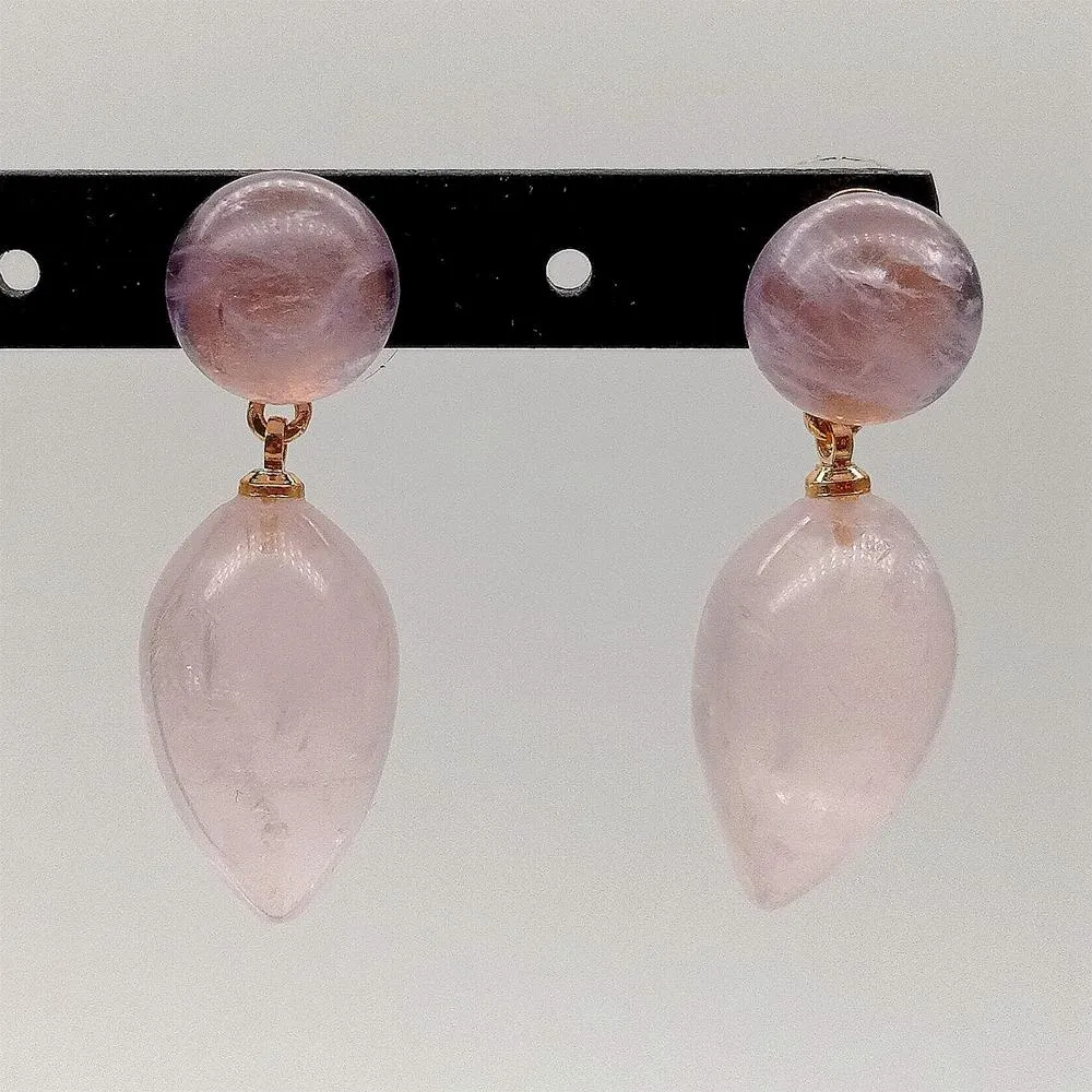 YYGEM Orecchini a forma di moneta con ametista al quarzo rosa a goccia naturale gioielli stile carino donna in ufficio