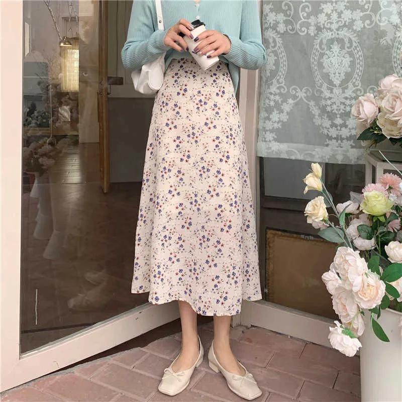 Empire LONG Skirts Women Retro Chic Fashion Soft Chiffon Summer Vacation Ladies Clothing Floral Korean Femme Skirt 210529