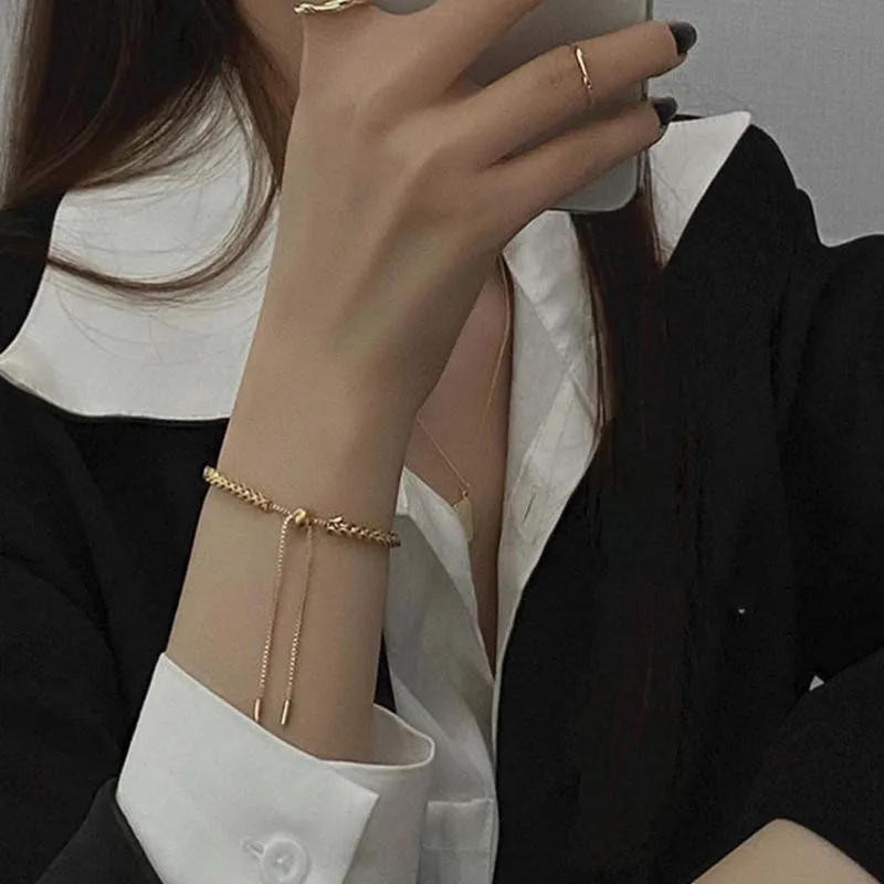 Cazibe bilezikleri minimalizm altın renk ayarlanabilir altın buğday kulak titanyum çelik kadın için kore moda takı goth kızlar Bangl267p