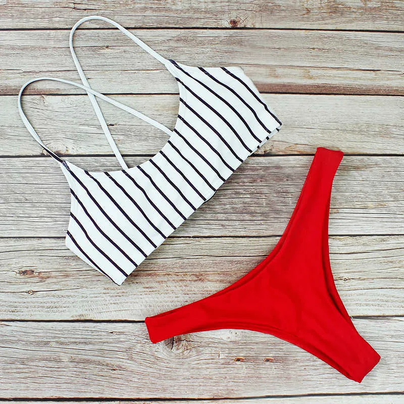 Bikini Set Striped Sexy Swimwear Women Bandage Swimsuit Swimming For Suit Two Piece Biquini Bathing Beachwear L 210621