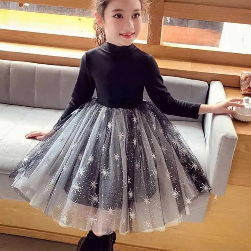 Toddler Bambini Ragazze Manica lunga Dot Pieghettato Abito da principessa Abiti in tulle Dolcevita Cotone Party Ball Grown Dress Bambini Outfit G1026