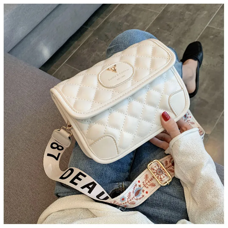 Diamond pattern women Messenger Bag Printed wide strap Ladies Shoulder Bag brand design Female Small Sling bags wallet handbag