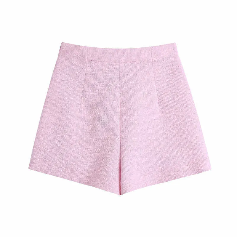 Blazer corto da donna in tessuto testurizzato rosa Za Spring Elegante blazer da donna a maniche corte con maniche corte da donna Top doppio bottone 210602