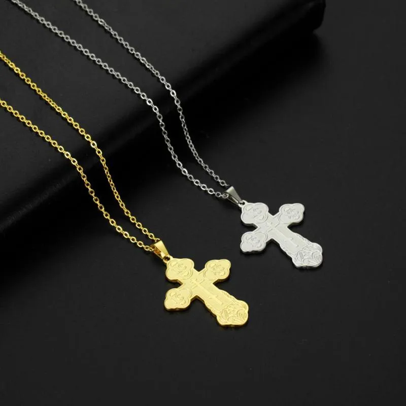 Pendant Necklaces COOLTIME Christian Cross Necklace Women Men Eastern Orthodox Serbian Gold Color Silver Jewelry Christmas Gift195G