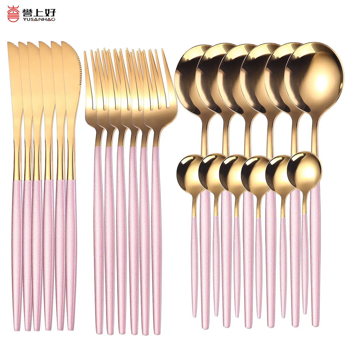 18/10 Gold Dinnerware Stainless Steel Tableware Knife Fork Spoon Flatware Dishwasher Safe Cutlery Set Gift Box 210317