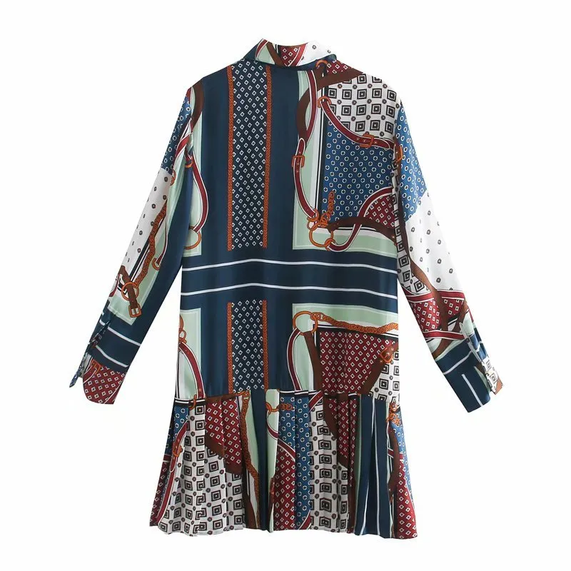 Herbstkleid für Damenbekleidung, Plissee-Druck, Mini-Langarmshirt mit Knopfleiste, Damen-Kragenhemd, Büro es 210430